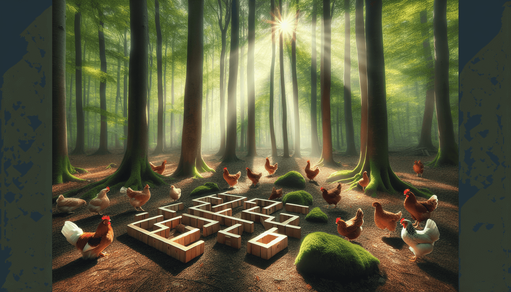 Forest area with chickens and obstacles